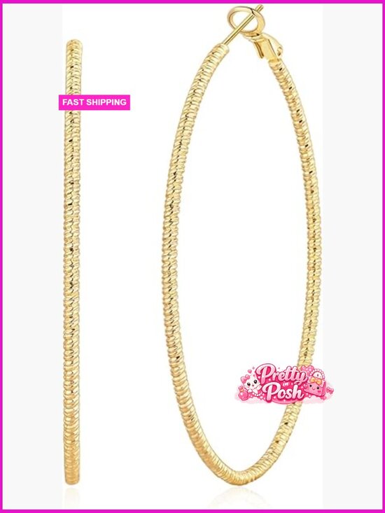 14K Gold Plated Chunky Hoop Earrings for Women With 925  14k Gold Plated Hoop Earrings, Hypoallergenic, Adjustable 30-60mm